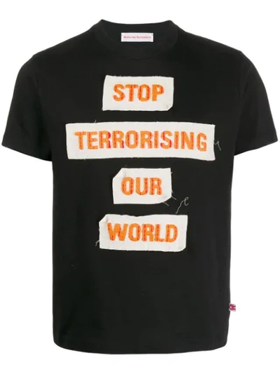Pre-owned Walter Van Beirendonck 2015 Stop Terrorising Our World Patch T-shirt In Black