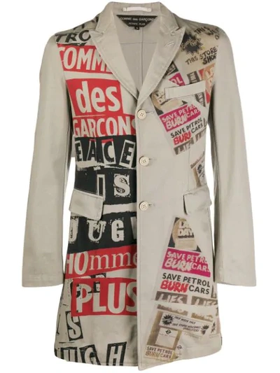 Pre-owned Comme Des Garçons 2008 Collage Print Notched Coat In Neutrals