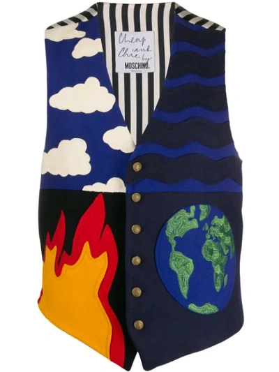 Pre-owned Moschino 1980s Patchwork Waistcoat In Blue