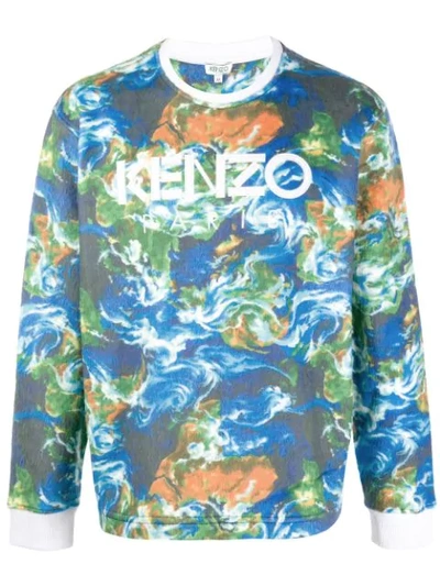 Kenzo World Print Sweatshirt In Blue