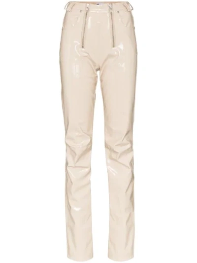 Gmbh Zip Detailed Straight Leg Trousers In Neutrals