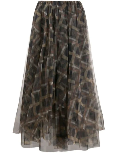 Brunello Cucinelli Check-print Chiffon Skirt In Green