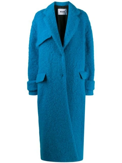Msgm Single-breasted Oversized Coat In Blue