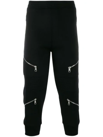 Neil Barrett Cropped Zip-embellished Track Trousers In Black Brun