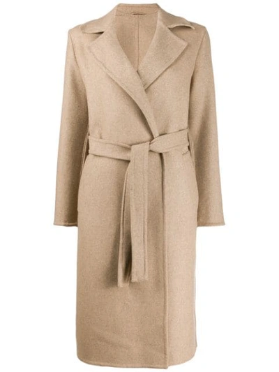 Closed Belted Straight Coat In Neutrals