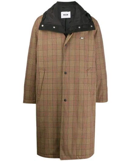 Msgm Checked Trench Coat In Brown