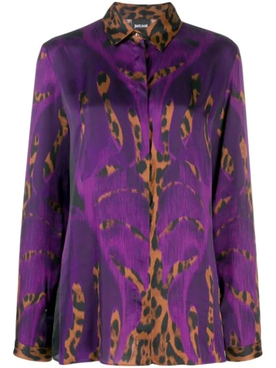 Just Cavalli Leopard Print Blouse In Purple
