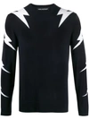 Neil Barrett Thunderbolt Crew Neck Jumper In Blue