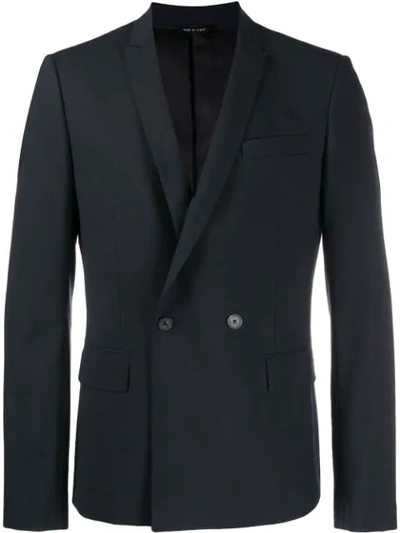 Les Hommes Fitted Double-breasted Blazer In Blue