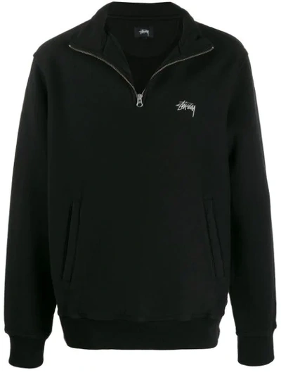 Stussy Embroidered Logo Zip-up Sweatshirt In Black