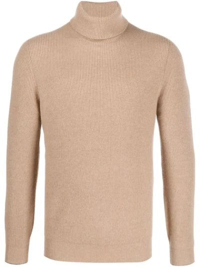 Brunello Cucinelli Ribbed Roll Neck Jumper In Brown