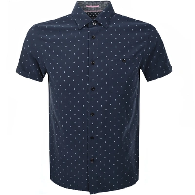 Ted Baker Diamond Slim Fit Short Sleeve Button-up Shirt In Navy