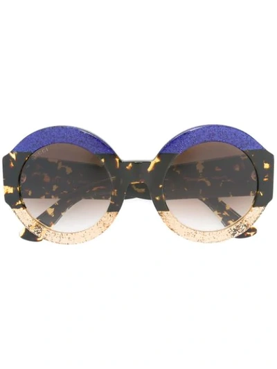 Gucci Glittered Oversized Round Sunglasses, Blue/beige/tortoise In Brown