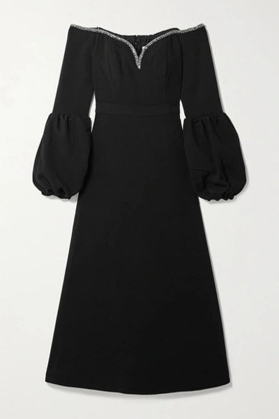 Self-portrait Off-the-shoulder Embellished Crepe Midi Dress In Black