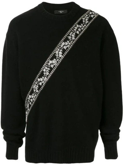 Amiri Appliquéd Wool And Cashmere-blend Sweater In Black