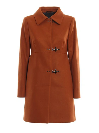 Fay Three-hook Wool Cloth Coat In Dark Orange