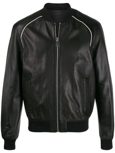 Les Hommes Textured Zipped Bomber Jacket In Black
