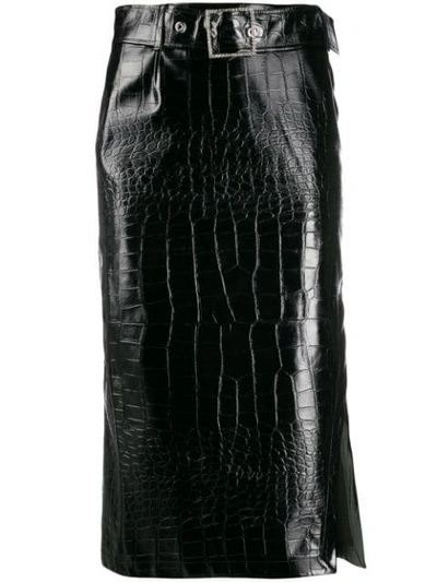 Pinko Varnished Fitted Skirt In Black