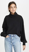 Agolde Cropped Cotton-jersey Turtleneck Sweatshirt In Black