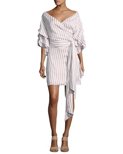 Alexis Maren Striped Off-the-shoulder Wrap Dress In Multi Pattern