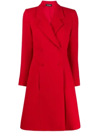 Styland Double Breasted Flared Coat In Red