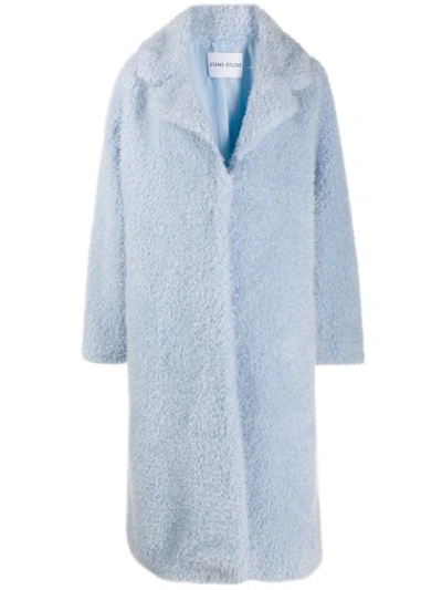 Stand Studio Maria Faux Teddy Long Coat In Light Blue