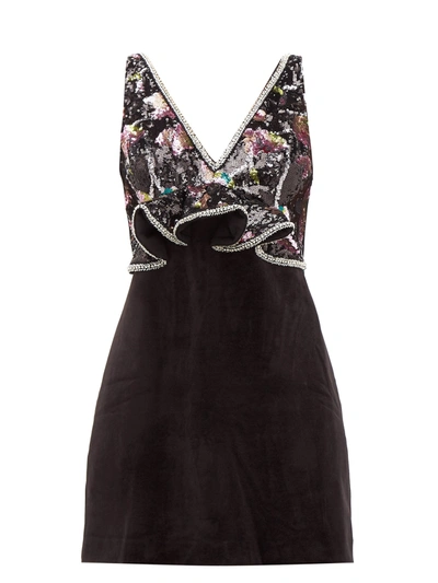 Self-portrait Black Sequin-embellished Velvet Mini Dress