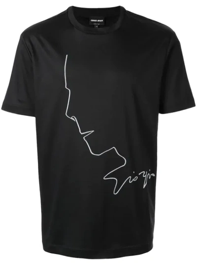 Giorgio Armani Profile Sketch Print T-shirt In Black