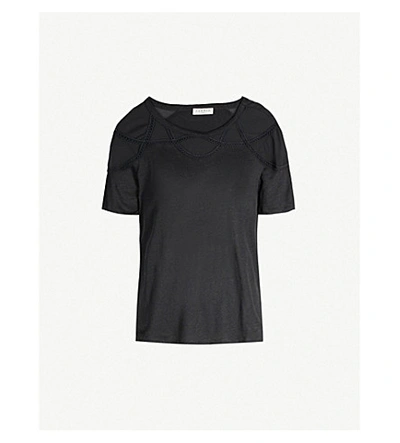 Sandro Crochet-trim Linen-blend T-shirt In Black