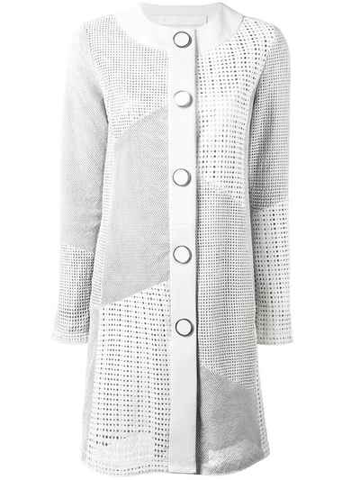 Drome Collarless Leather Coat - White