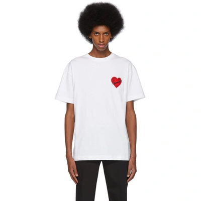 Palm Angels Cotton Jersey T-shirt W/ Heart Patch In White