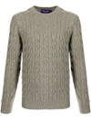Ralph Lauren Mens Light Grey Heather Cable-knit Cashmere Jumper Xl