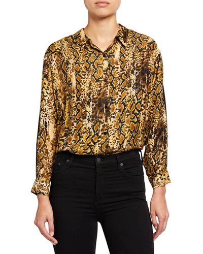 Ba&sh Susie Animal-print Button-down Top In Ocre