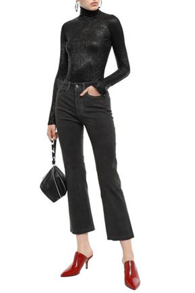 7 For All Mankind Cropped Suede Bootcut Pants In Anthracite