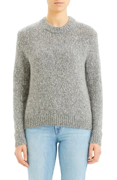 Theory Speckled Tweed Cotton, Wool & Alpaca Sweater In Medium Heather Grey