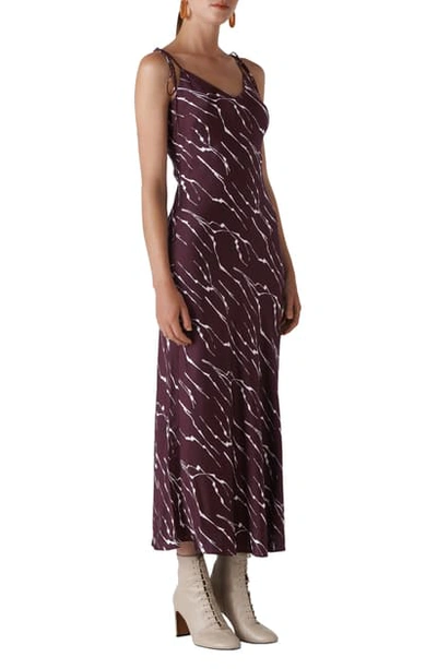 Whistles Dagma Twig Print Slip Dress In Burgundy