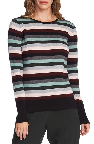 Vince Camuto Striped Pullover Sweater In Rich Black