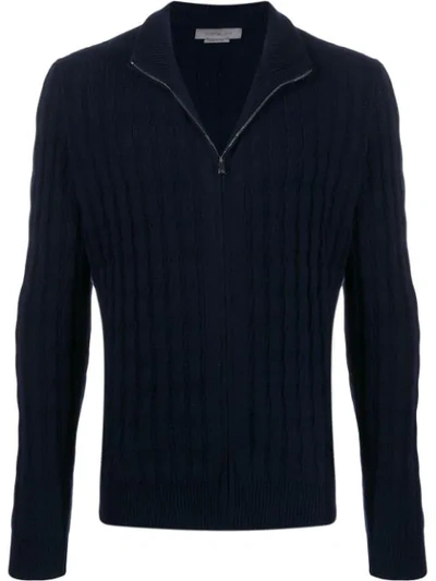 Corneliani Cashmere Knitted Zipped Jumper In Blue