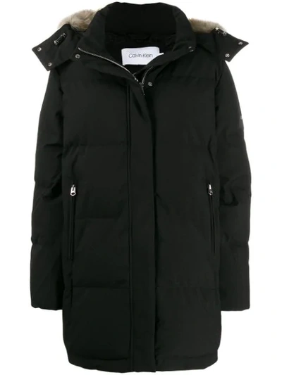 Calvin Klein Faux-fur Hooded Jacket In Black
