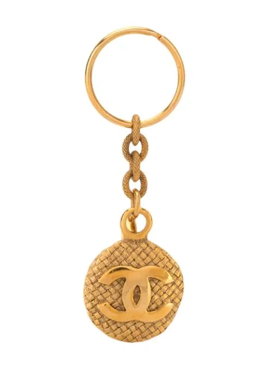 Pre-owned Chanel Logos Medallion Charm Gold Chain Key Holder