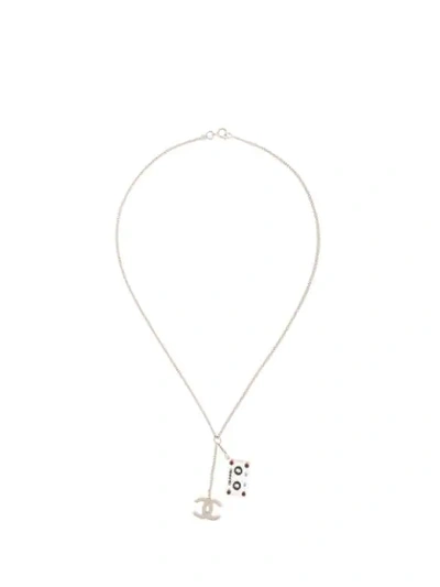 Pre-owned Chanel Cc Logos Cassette Tape Rhinestone Silver Chain Pendant Necklace