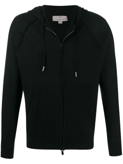Canali Zipped Knit Hoodie In 100 Black