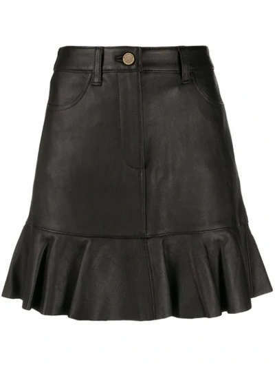 Michael Michael Kors Ruffle Hem Leather Skirt In Black