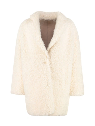 Pinko Lavare Faux Fur Coat In Panna