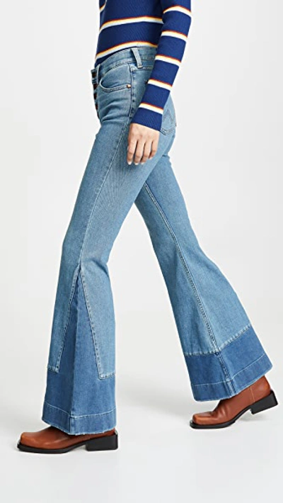 Wrangler High Rise Flare Jeans In Topaz