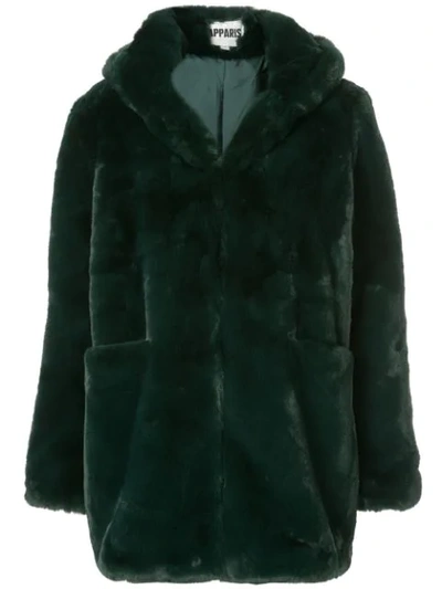 Apparis Marie Hooded Faux-fur Coat In Green
