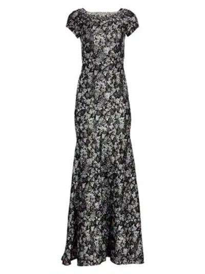 Theia Women's Cloqué Trumpet Gown In Antique Silver