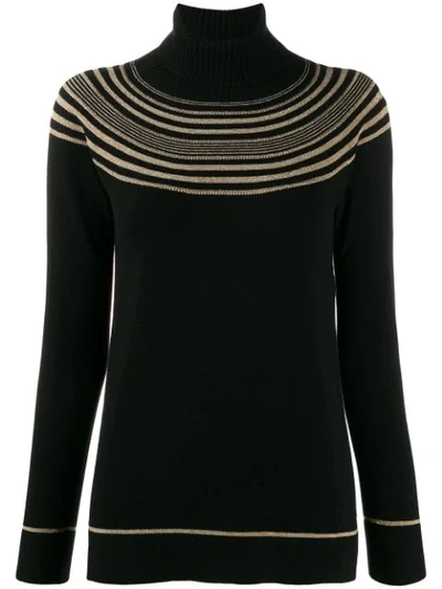 D-exterior Striped Knitted Jumper In Black