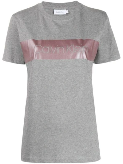 Calvin Klein Metallic-band Logo T-shirt In Grey