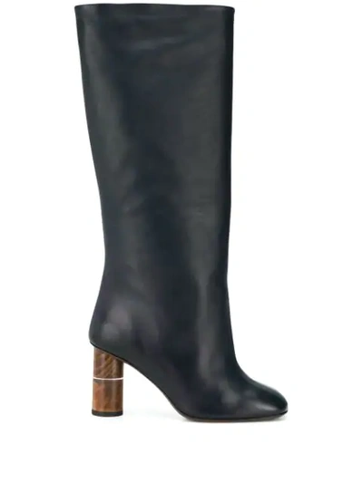 Neous Wooden Heeled Boots In Navy